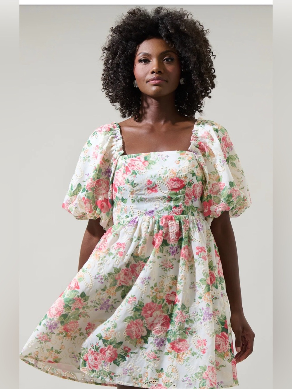 Sugarlips Peony Floral Eyelet Sonora Bubble Sleeve Babydoll Dress Size Medium